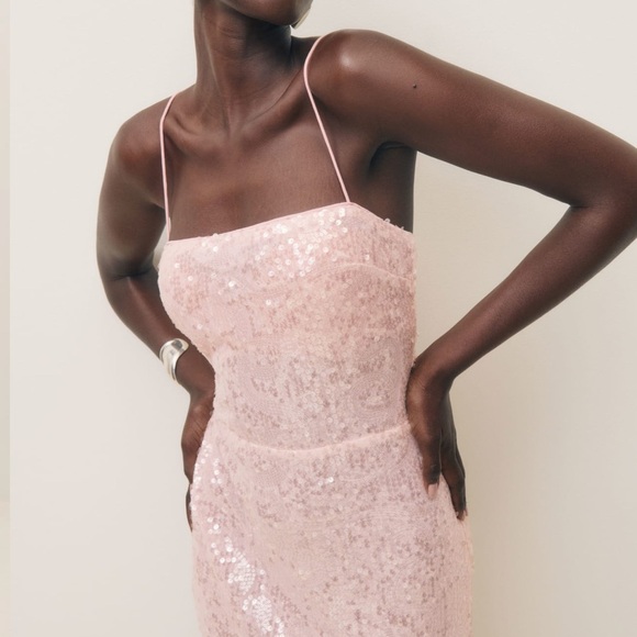 REFORMATION - FRANKIE DRESS - PINK SEQUIN SIZE 2- WORN ONCE GREAT CONDITION - Picture 5 of 6